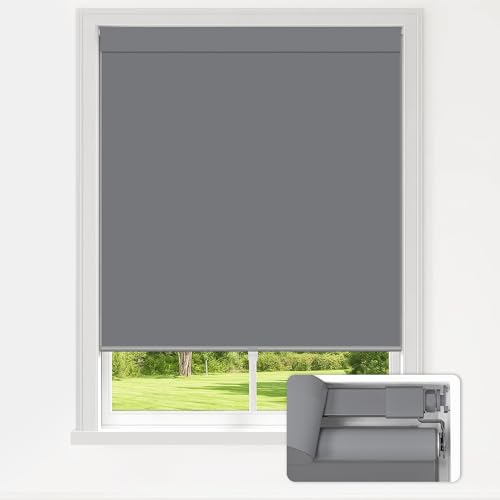 LazBlinds No Drill Blackout Roller Shades, 26" W x 48" H, Grey