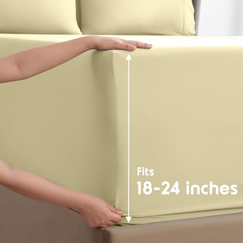 Image of Nestl Extra Deep Twin XL Sheet Set - 4 Piece Breathable & Cooling Sheets - Hotel Luxury Bedding Set with 18-24 Inch Extra Deep Pockets - Easy Fit - Super Soft, Wrinkle Free & Comfy - Vanilla Yellow
