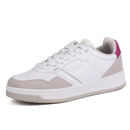 JABASIC Women Genuine Leather Platform Sneakers Lace-Up Breathable Comfortable Walking Shoes