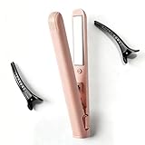 XWLEYW Mini Hair Straightener for Women Men, 2-in-1 Portable Short Hair Straightener & Curler, Small Dual Purpose Hair Curling Iron and Straighteners, Travel Size (Pink)