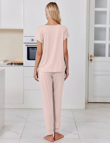 Image of Ekouaer Pajamas for Women Set Short Sleeve Lounge Set Jogger Pants Pjs Soft Sleepwear with Pockets S-XXL