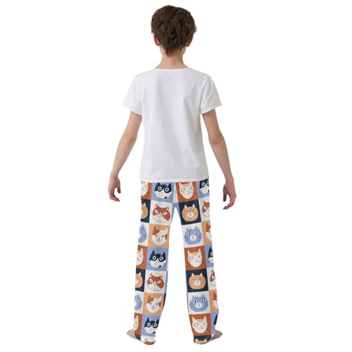 Funny Cats Faces Checkered Boys Pants for Kids Jogger Pants with Pockets S-XL3