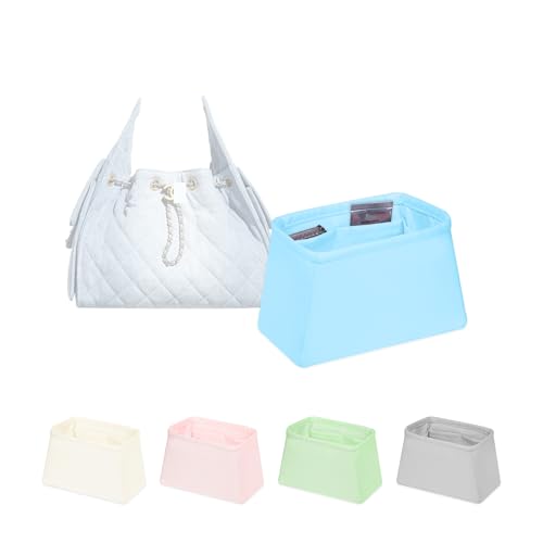 Organizador de bolsa para bolsas Chanel 25C Hobo, inserção de bolsa de cetim luxuosa, bolsa de grande capacidade com bolsos práticos, modelador de bolsa portátil (Celeste, 25 pequenos)