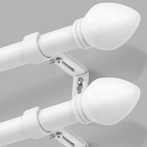 Curtain Rods for Windows 16 to 150 inches, Curtain Rod Max Adjustable Length to 158 in, Drapery Rod 1 inch Diameter with Modern Knobs Finials (White, 16" to 150" - Set of 2)