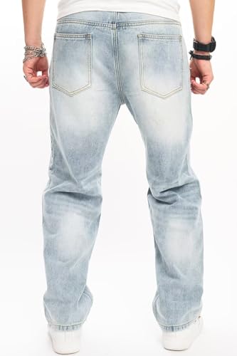 HENGAO Mens Baggy Jeans Hip Hop Trendy Wide Leg Skater Denim Pants Casual Loose Fit Trouser Streetwear2