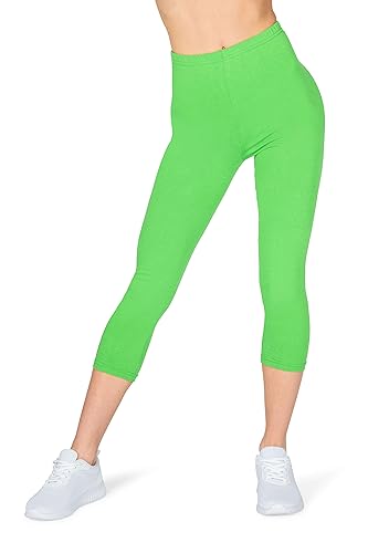 looksy Capri - Mallas de 3/4 de longitud para mujer, pantalones de entrenamiento, yoga, algodón, talla grande, verde, XXXL