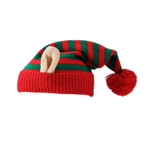 Itkcozcg Gestrickte Acryl-Weihnachtsmütze gestreift mit Ohren,...