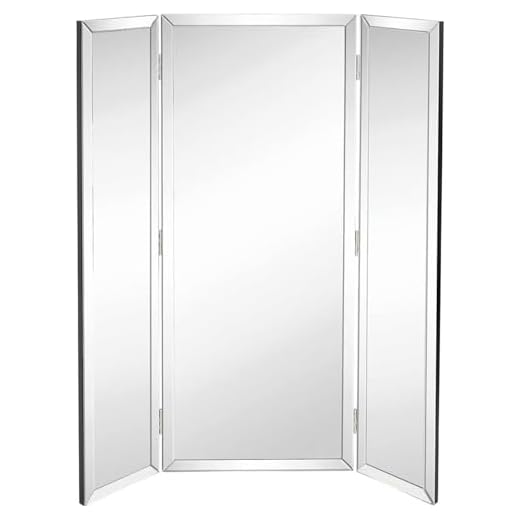 Hamilton Hills Tall Full Length Trifold Mirror | Solid Hinged Sided Tri-fold Beveled Mirrored Edges | 3 Way Hangable on Wall or Standing Dressing Mirror 40" x 48"