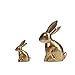 WONDROUS' DECO Wooden Golden Easter Bunny Figurines, Small Decorative Easter Bunny Statue Set of 2, Vintage Rabbit Table Home Decoration