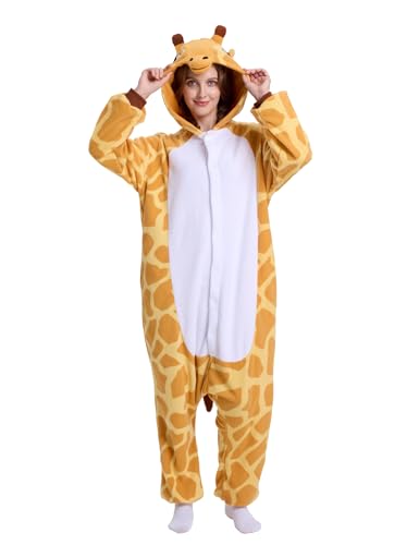 Cilbmua Womens Onesie Pajamas Unisex Animal Costumes for Halloween Cosplay Parties Giraffe Large