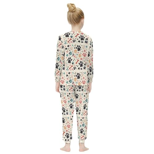 Dog Paws Pattern And BoneGirls Pajamas, Long-sleeved Casual Pajamas And Home Clothes7-9Y（120cm）4