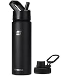 SUNWILL Metal Water Bottle with Straw Stainless Steel, 650ml Insulated Leakproof Thermal Flask for Cold and Hot Drink, Travel, Sports, Gym, Black