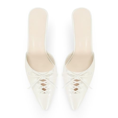 Image of Dsevht Black Kitten Heels for Women Pointed Closed Toe Dressy Bow Heel Vintage Heeled Mules Sexy Pointy Studded Slip on Stiletto Pump Shoes