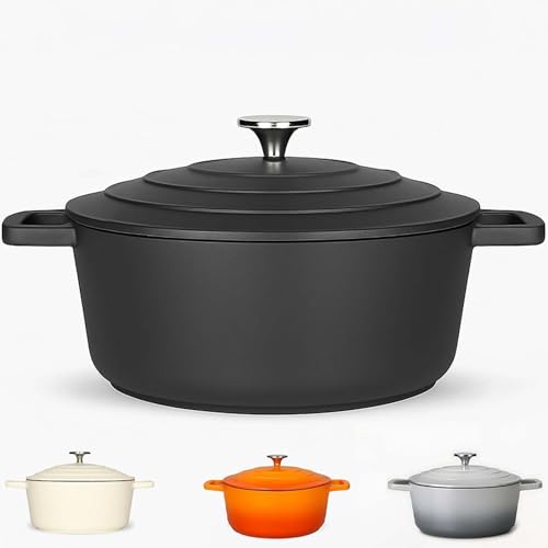 THEGA Cazuela con Tapa - Olla De Aluminio Fundido Ligera, Apta para Cocinas De Inducción Y Horno, Duradera, con Revestimiento Antiadherente, Ideal para Guisos Y Asados(Black,24cm)