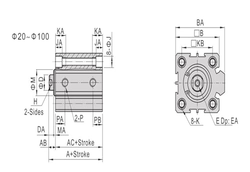 Vérin pneumatique SDA32 pour l'automatisation compacte avec course de 40mm - 6