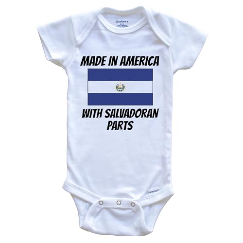 Image of Made in America with Salvadoran Parts El Salvador Flag Funny One Piece Baby Bodysuit