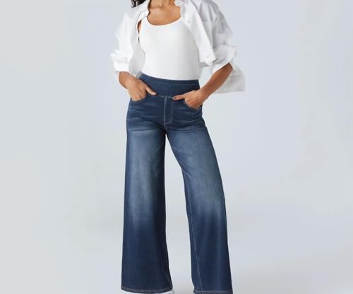 Grevela Pull Up Jeans, Grevela Stretch Jeans, Women's Wide Leg Pants, High Waisted Stretch Pull-on Baggy Denim Pants2