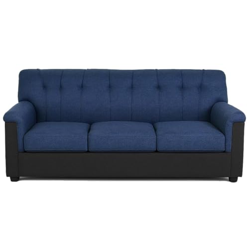 Image of Furny Woodsavo 5 Seater Sofa Set with Velvet Fabric, 3+1+1+2 Puffy Sofa Set for Living Room (Blue-Black Color) | Soft Velvet Fabric | Modern Design | Comfortable Seating | Living Room Furniture