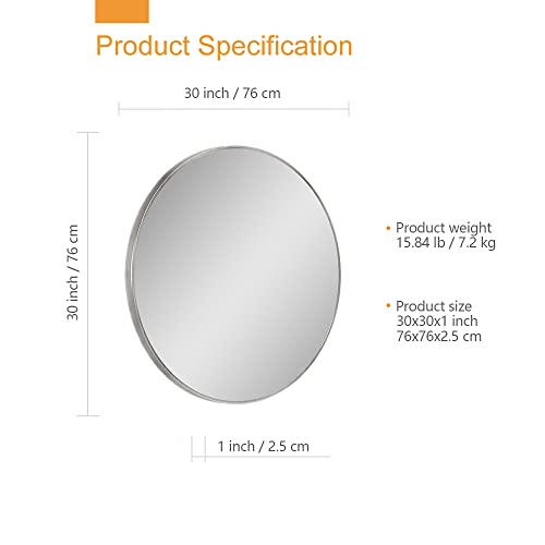 Flyoung 30 Inch Silver Circle Mirror Brushed Nickel Stainless Steel Frame Wall Mounted Round Mirrors For Bathroom Vanity Washrooms Metal Framed #TOP6