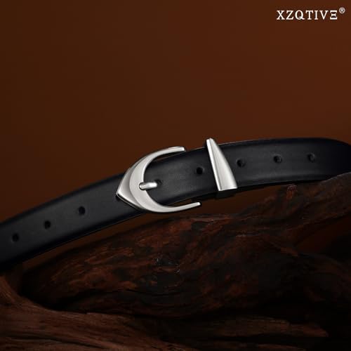 XZQTIVE Women's Leather Belts, Classic Minimalist Design For Jeans Pants Dresses, Black Belt With Gold Buckle2