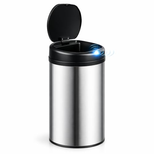 Cubo de Basura Automatico Cocina con Sensor de Movimiento Inteligente Sin Contacto | 50 litros Acero INOX Tapa Automática Carga con Pilas o Batería. Diseño moderno hogar oficina (30 Litros)