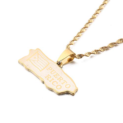 Puerto Rico Map Pendant Chain for Women Puerto Ricans Map Jewelry (Gold)
