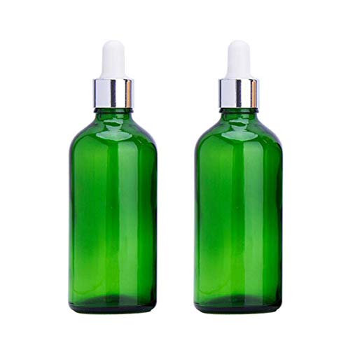 ericotry 2PCS 100ML 3.4oz Glass Bottles for Essential Oils Empty Refillable Green Glass Dropper Bottles Jars With Glass Eye Droppers and Cap DIY Blends Supplies Accessories Perfume Aromatherapy