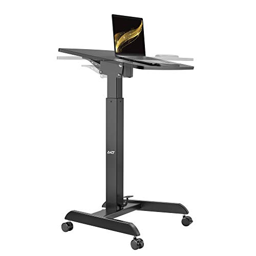AVLT 44 Height Adjustable Mobile Workstation with Tilting Desk (3 ft 8 inches) - Foot Pedal Pneumatic Standing Desk Cart - Mobile Laptop Cart - Mobile Black Cart with Brake Casters (AVLT-SD03-1)