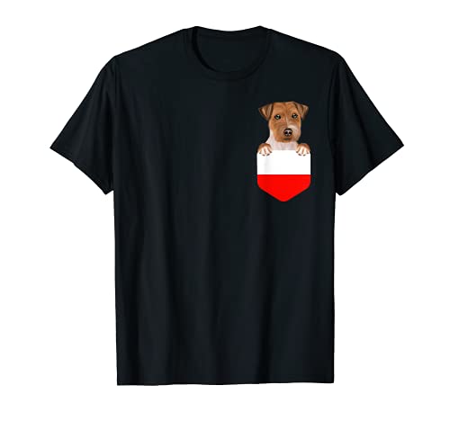 Poland Flag Russell Terrier Dog In Pocket T-Shirt, Black