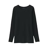 無印良品 婦人 フライス編みクルーネック長袖Tシャツ レディース FCD03A5A 黒 婦人L
