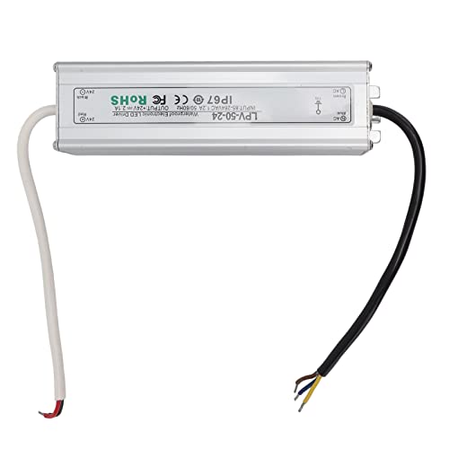 Qukaim Adaptador de fuente de alimentación LED, controlador LED, IP67, transformador de fuente de alimentación impermeable para luces LED de interior y exterior, 24 V, 50 W, 2.1 A, entrada de 85-264 V