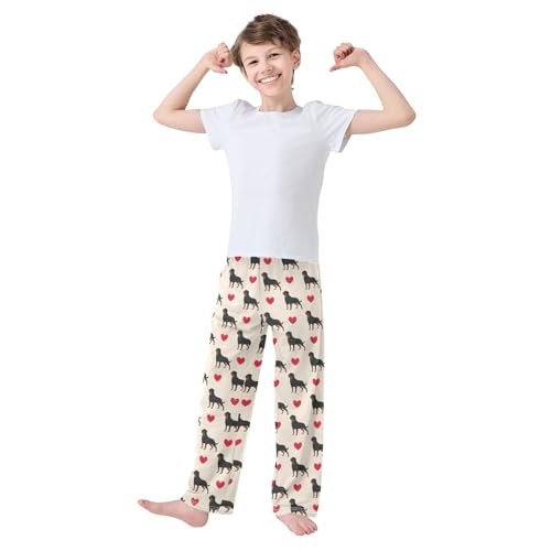 Beagle with Love Heart Boys Long Pants Soft Trousers Elastic Waist Kids Lounge Bottoms with Pockets S-XL2
