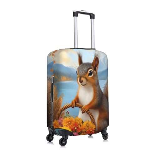 Cute Squirrel With Flower Basket Luggage Cover Protector Suit Case Cover Elastic Washable Anti-Scratch For 18-32 Inch Luggage Small3