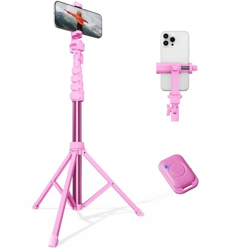 Image of VIMOSE 66 inch Phone Tripod, Tripod for iPhone with Remote & Phone Stand | Extendable Cell Phone Tripod for Video Recording, Ultimate Tripod & Monopod Accessories for iPhone /Android, Ruby Star