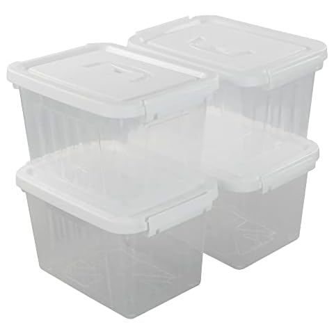 Gloreen 24 Pack 6 L Small Storage Box with Lid, Plastic Latch Container Box Cover