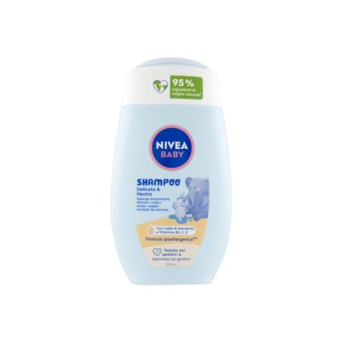 NIVEA Baby Champú suave y neutro de 200 ml, con protección contra las lágrimas, sin sulfatos para cabello suave y sin enredos
