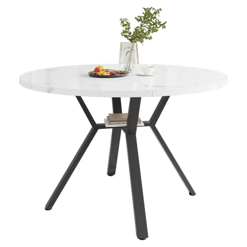 Tavolo da pranzo rotondo, 100 cm, pratico tavolo da cucina per 2-4 persone, telaio a X nero, effetto marmo, bianco/nero