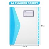 ASelected 12Pcs A4 Plastic Wallets, Punched Pockets Document Folder Popper 11 Hole Binder Files with Pockets for School, Office, Home, Travel 6 Colors - Image 2
