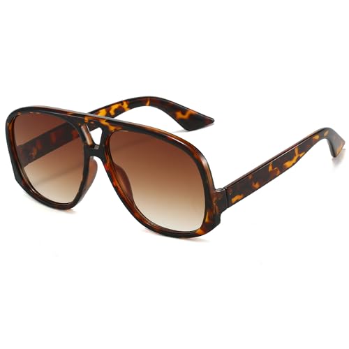 NULOOQ Retro Square Oversized Aviator Sunglasses for Women 70s Trendy Big Large Frame Double Bridge Sun Glasses