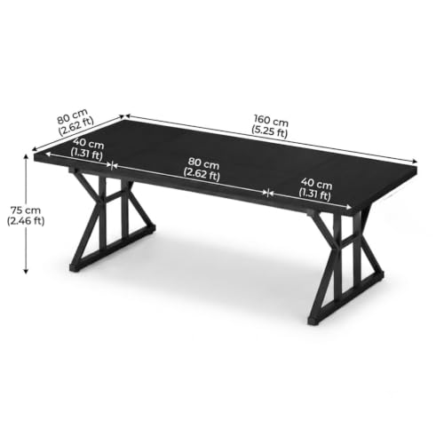 Image of Executive Computer Work Desk | Wooden Office Table for Home, Office, Workstation, Study | Strong Metal Frame Computer Table (Black)