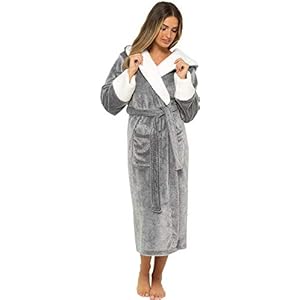 KATE MORGAN Ladies Dressing Gown Fluffy Super Soft Hooded Bathrobe for Women Plush Fleece Perfect Loungewear Long Robe…