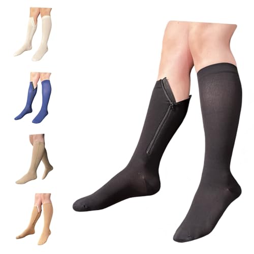 Image of 8-15 mmHg Compression Grade 0 Calf Inside Leg Zipper Closed Toe Socks (Black, 4X-Large)