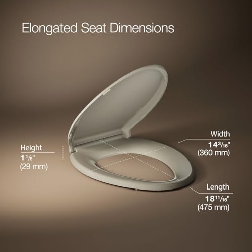 Image of KOHLER 4636-RL-G9 Cachet ReadyLatch Elongated Toilet Seat Slow Close, Soft Close Toilet Seat Quiet Lid, Contoured Grip-Tight Bumpers Installation Hardware, Apartment Essentials, Sandbar (Pack of 4)