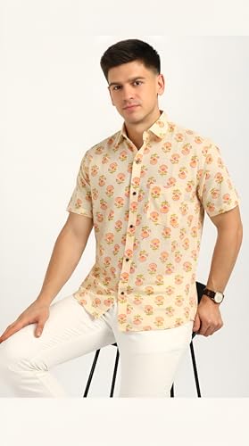 Image of BLOCKS OF INDIA Cotton Hand Block Print Half Sleeves Summer Shirt for Men