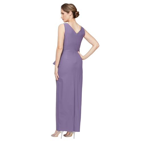 Image of Alex Evenings Women's Slimming Long Side Ruched Dress with Cascade Ruffle Skirt