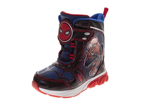 Disney SpiderMan Snow Boots with Lights - Spidey Winter Boot for Boys - Fur Lined Insulated Waterproof - Black/Red (size 9 Toddler)