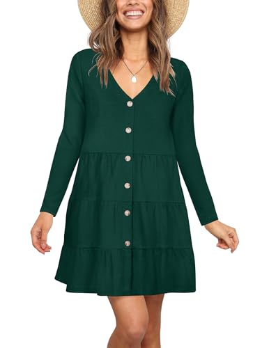 Image of Nova In Sky Women's Summer Dresses 2026 Short Sleeve V-Neck Casual Loose Swing Button Down Casual T Shirt Dresses