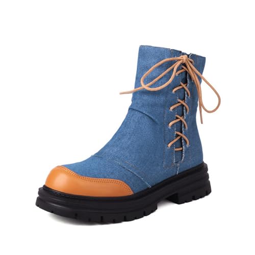 Bottines en denim à lacets latéraux et talon carré tendance