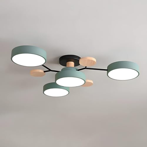 Plafonnier LED moderne bois structure molécule blanche au design nordique haut de gamme