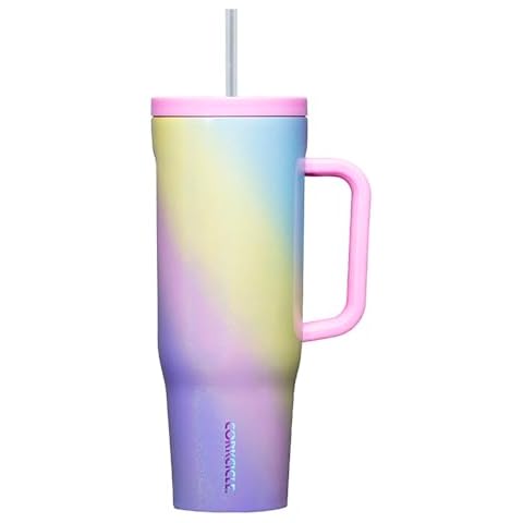 Corkcicle Cruiser Insulated Tumbler with Handle and Straw, Rainbow Unicorn, 40 oz – Reusable Water Bottle Keeps Beverages Cold for 20 Hrs, Hot for 9Hrs Cover